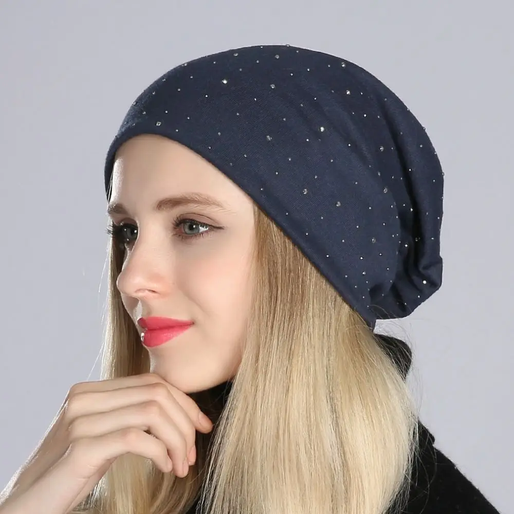 Mütze Damen Slouch-Beanie mit kleinen Strasssteinen – Bild 3