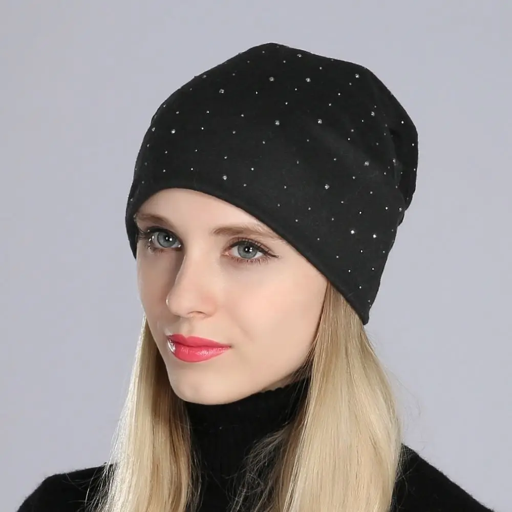 Mütze Damen Slouch-Beanie mit kleinen Strasssteinen – Bild 4