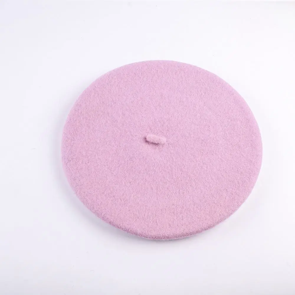 Dicke Wollmütze Damen im Baskenmützen-Stil mit Stiel – Rosa