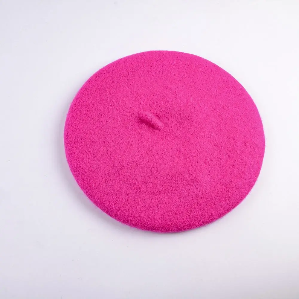 Dicke Wollmütze Damen im Baskenmützen-Stil mit Stiel – Pink – leuchtend