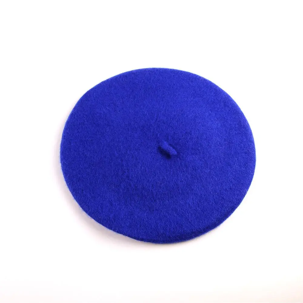 Dicke Wollmütze Damen im Baskenmützen-Stil mit Stiel – Blau