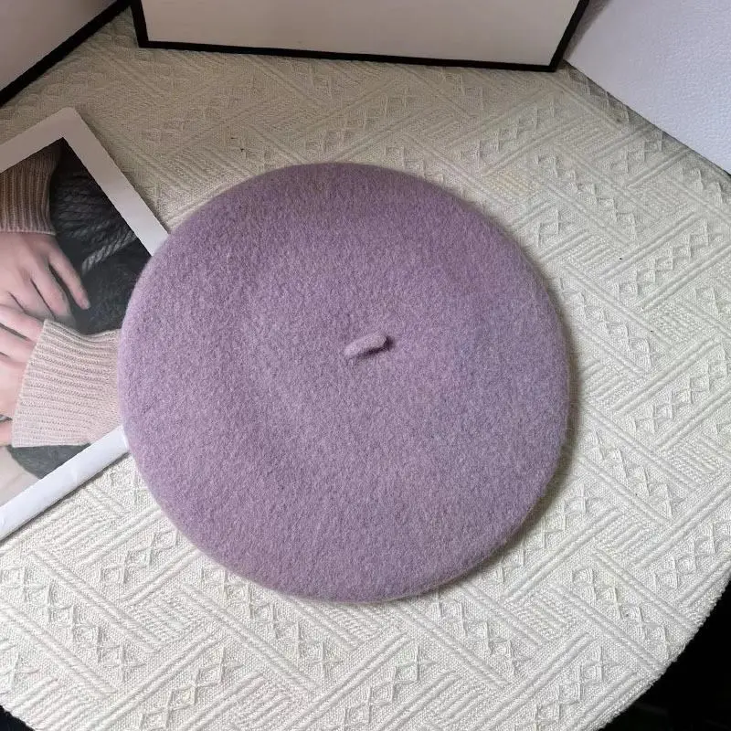 Beige Wintermütze Damen als Baskenmütze, Wolle und Acryl – Flieder