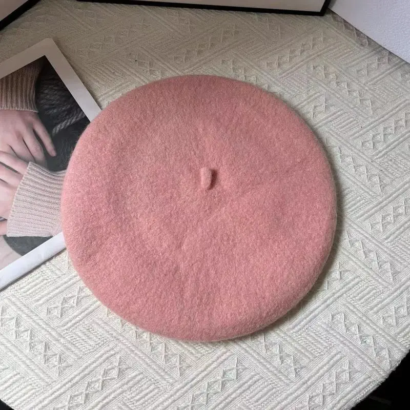 Beige Wintermütze Damen als Baskenmütze, Wolle und Acryl – Rosa