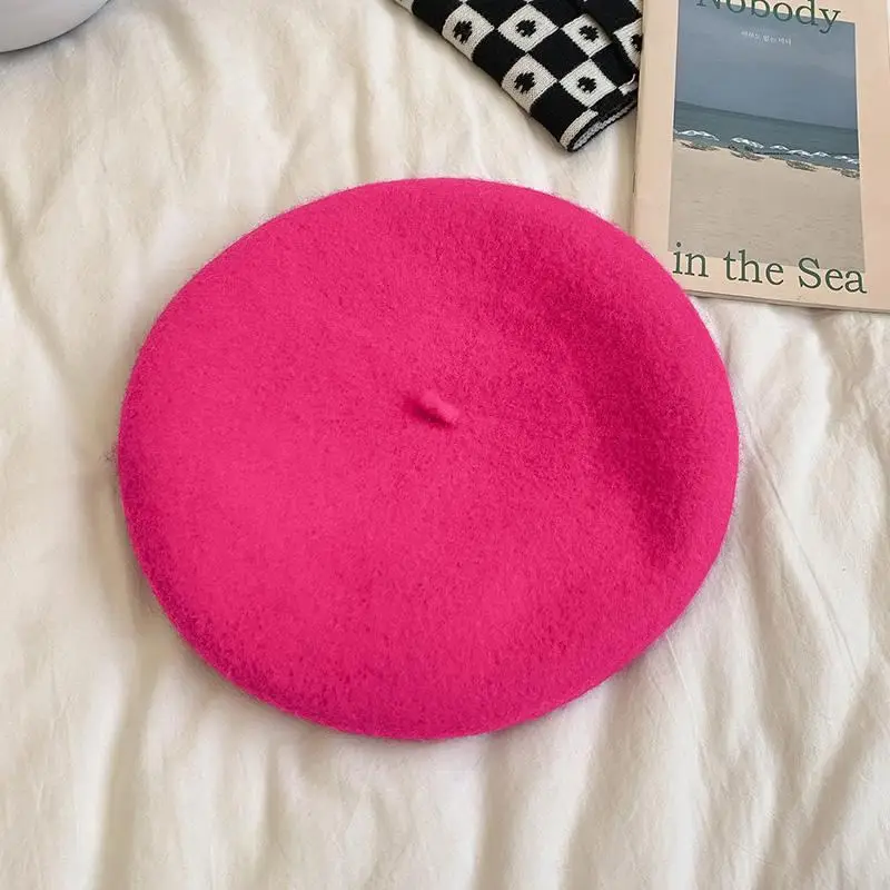 Beige Wintermütze Damen als Baskenmütze, Wolle und Acryl – Pink