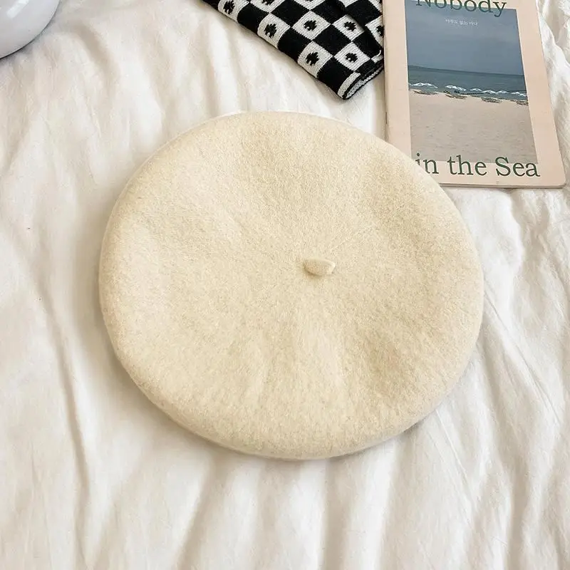 Beige Wintermütze Damen als Baskenmütze, Wolle und Acryl – Creme