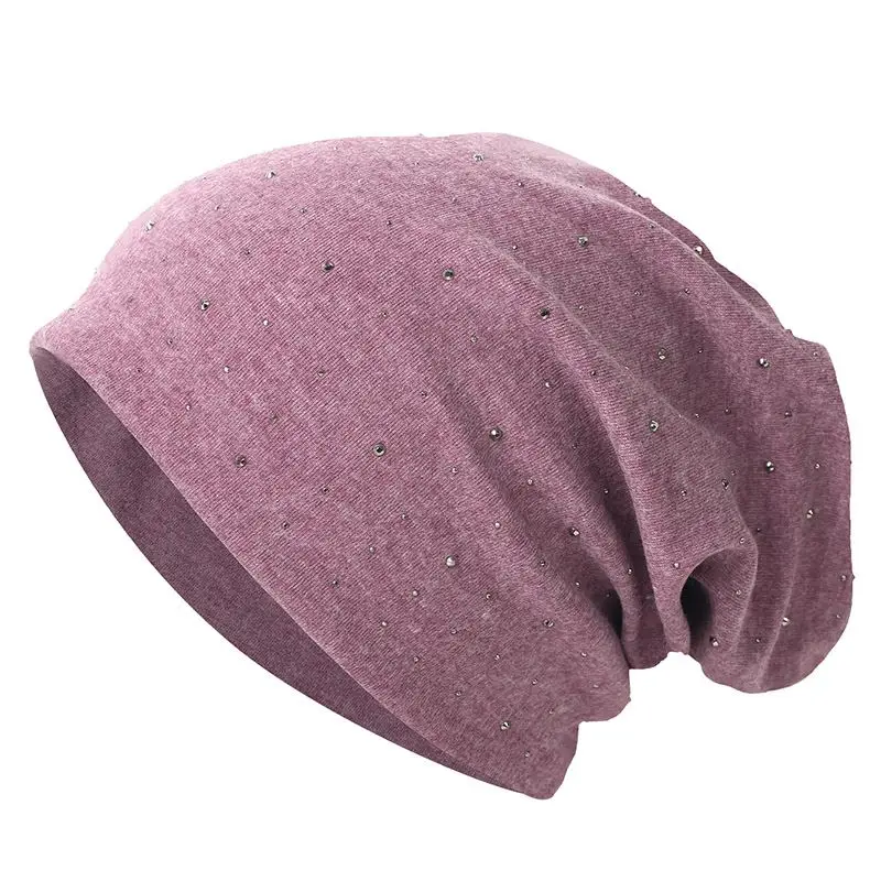 Mütze Damen Slouch-Beanie mit kleinen Strasssteinen – Altrosa