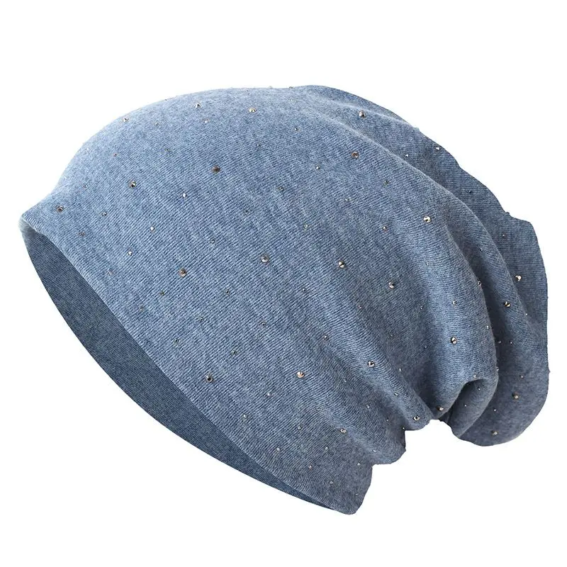 Mütze Damen Slouch-Beanie mit kleinen Strasssteinen – Blau