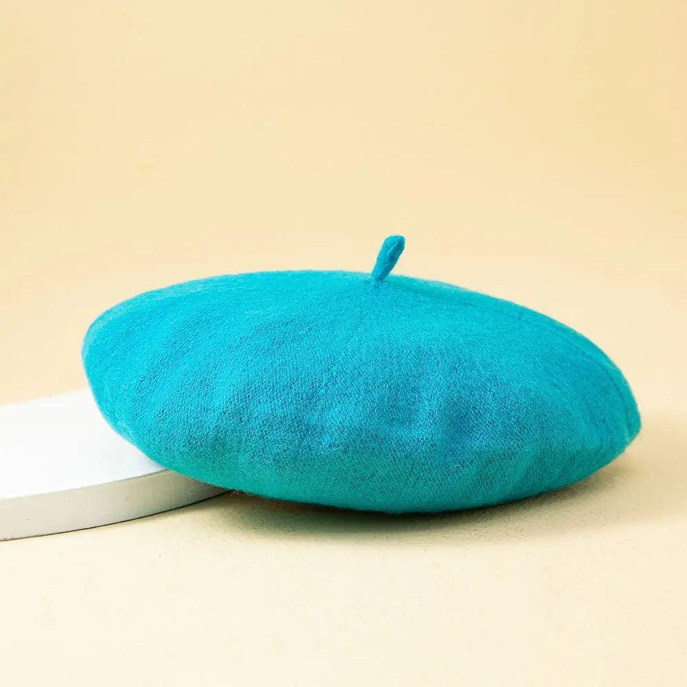 Damen Beret Mütze mit kleinem Stiel, schlicht und rund – Türkis