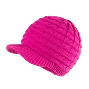 Strickmütze Pink mit Schirm und Waffelmuster für Damen – Pink