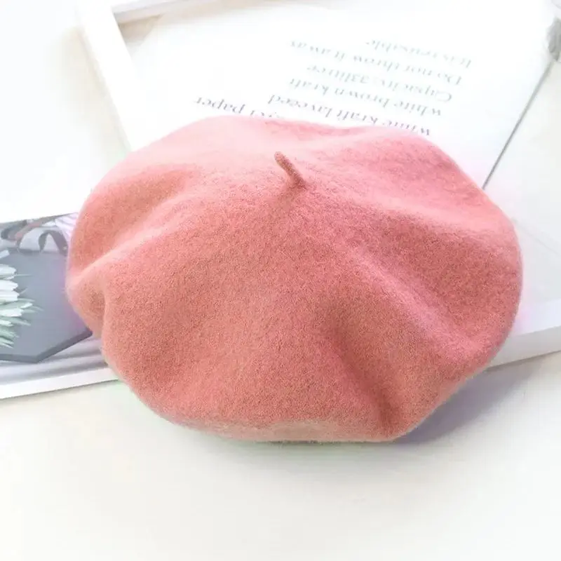 Schwarze Wollmütze Damen als klassische Baskenmütze – Rosa – lachs