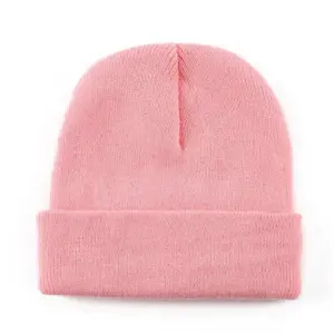 Mütze Rosa Unisex: Klassische Strickmütze mit breitem Umschlag – Rosa