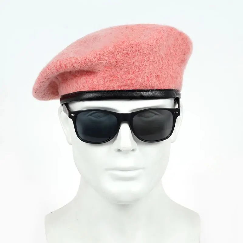 Baskenmütze Damen Altrosa mit schmalem Band in Lederoptik – Altrosa