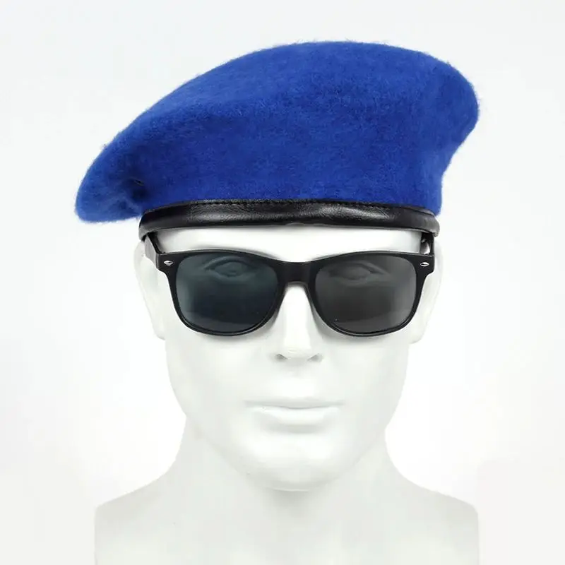 Baskenmütze Damen Altrosa mit schmalem Band in Lederoptik – Blau – Royal