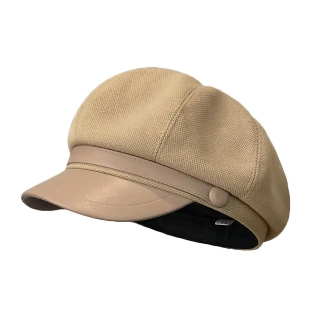 Rosa Wintermütze Damen mit Schirm im Ballonmützen-Stil – Beige – Lederschirm
