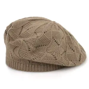 Baskenmütze Beige Damen, gestrickt mit Lochmuster – Beige